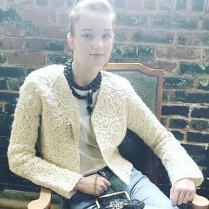 Luxurious, Winter White bolero blazer/cardigan by Sleeping on Snow.